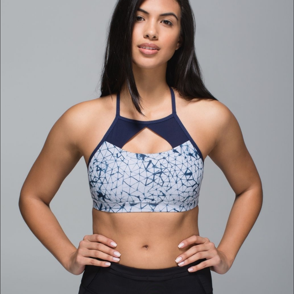 Lululemon pedal pace sport bra, star crushed silver fox deep Navy sports bra wit